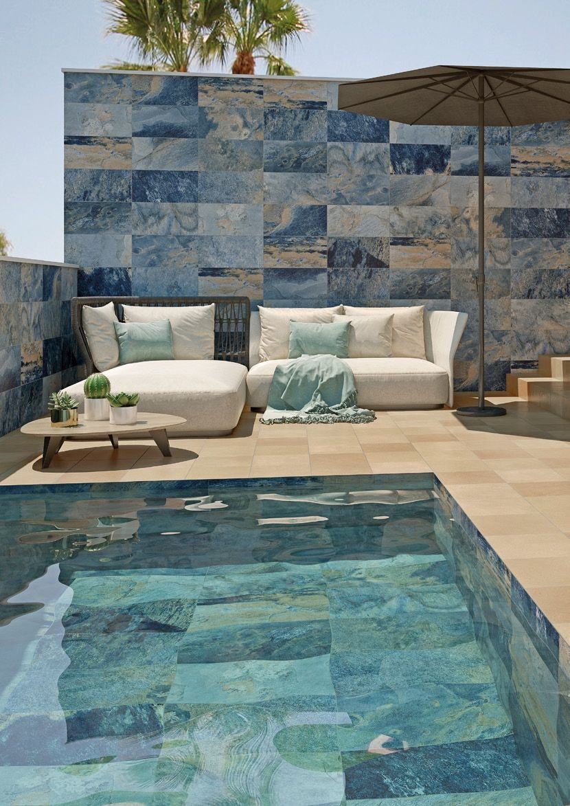 Litica Innovacion terraza con piscina y marmol azul